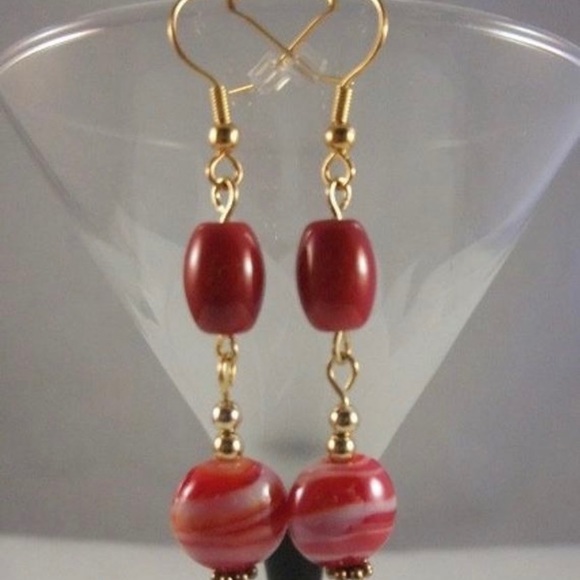 Handmade Red Lampwork Glass Dangle Earrings - Picture 3 of 4